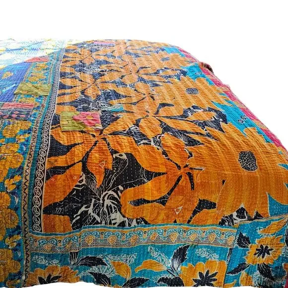 Vintage Cotton Kantha Quilt Indian Handmade Patchwork Bedspread Washable Blanket